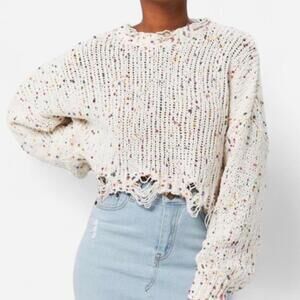Wild Honey Cropped Sweater Women’s Small Confetti Knit Cozy Casual